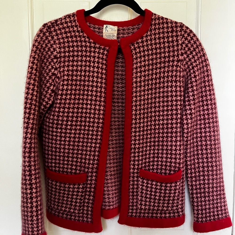 Vintage Houndstooth Wool blend Cardigan, Isadora Story, US Medium (4/6)